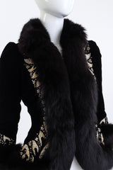 Vintage Jean Louis Scherrer Beaded Fur Trim Velvet Jacket front on manenquin closeup @recess la