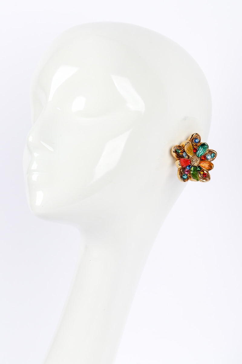 Vintage Jacky De G Rhinestone Flower Earrings on mannequin @Recessla