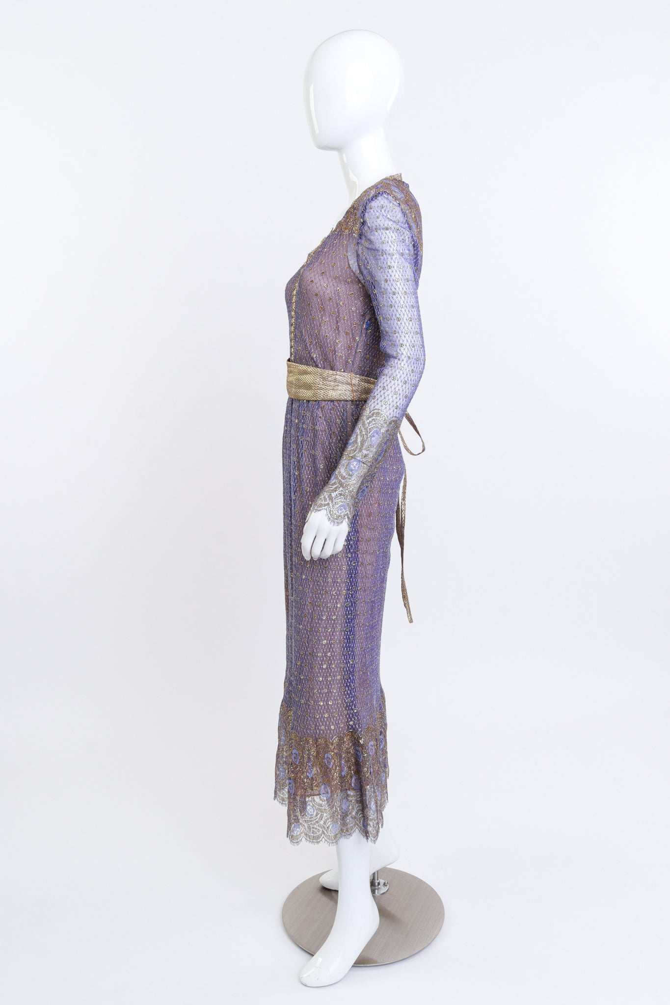 Vintage Janya Lamé Lace Maxi Dress side on mannequin @recess la