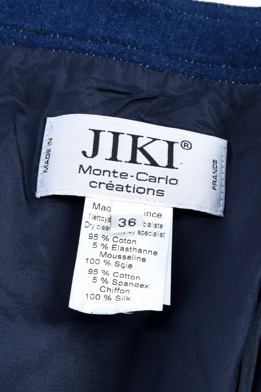 Vintage Jiki Monte-Carlo Indigo Denim Strapless Dress label closeup @Recessla