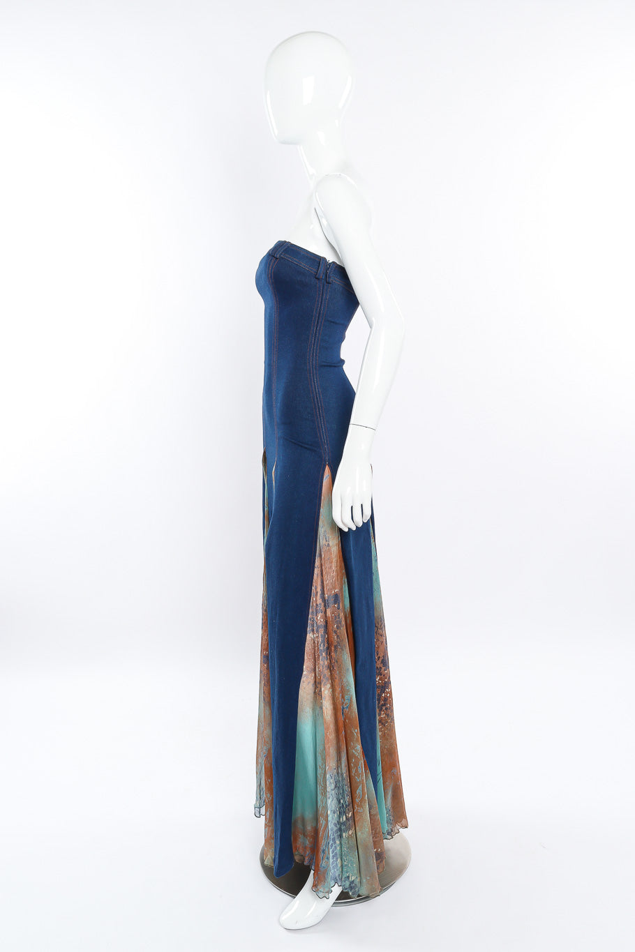 Vintage Jiki Monte-Carlo Indigo Denim Strapless Dress side view on mannequin @Recessla