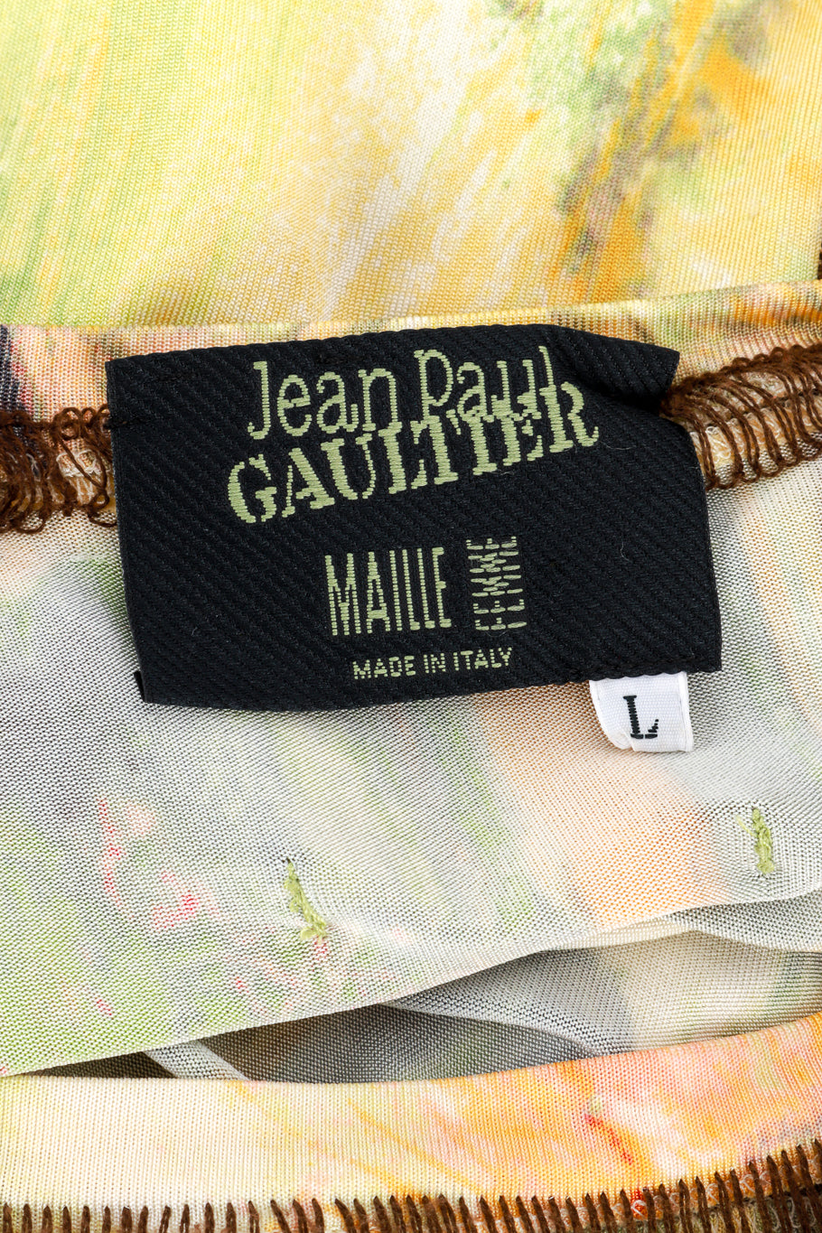 Vintage Jean Paul Gaultier ballerina print poncho cape flat lay detail of the makers label reading 'Jean Paul Gaultier