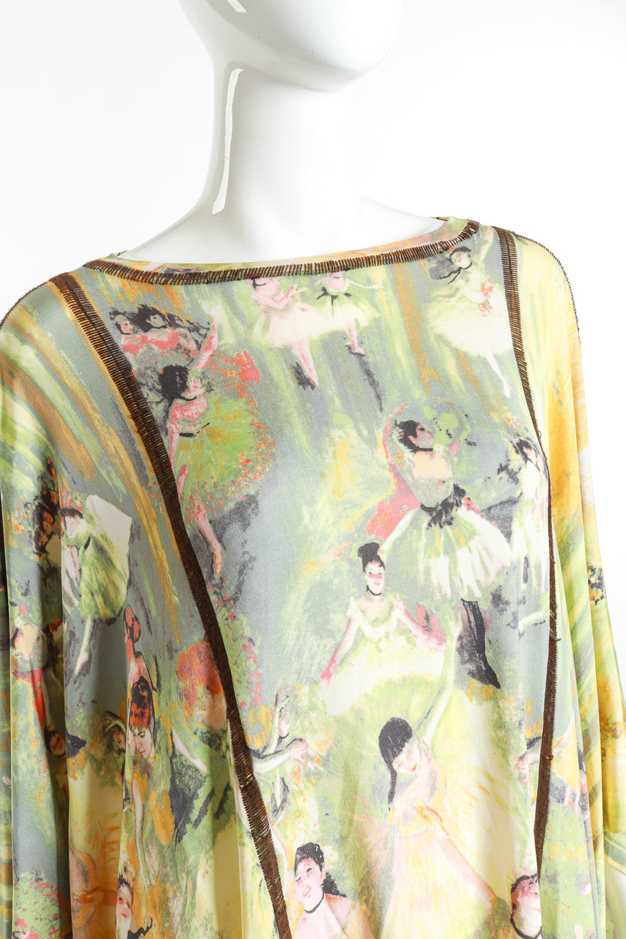 Vintage Jean Paul Gaultier ballerina print poncho cape close up detail view of the front as worn on mannequin @RECESS LA