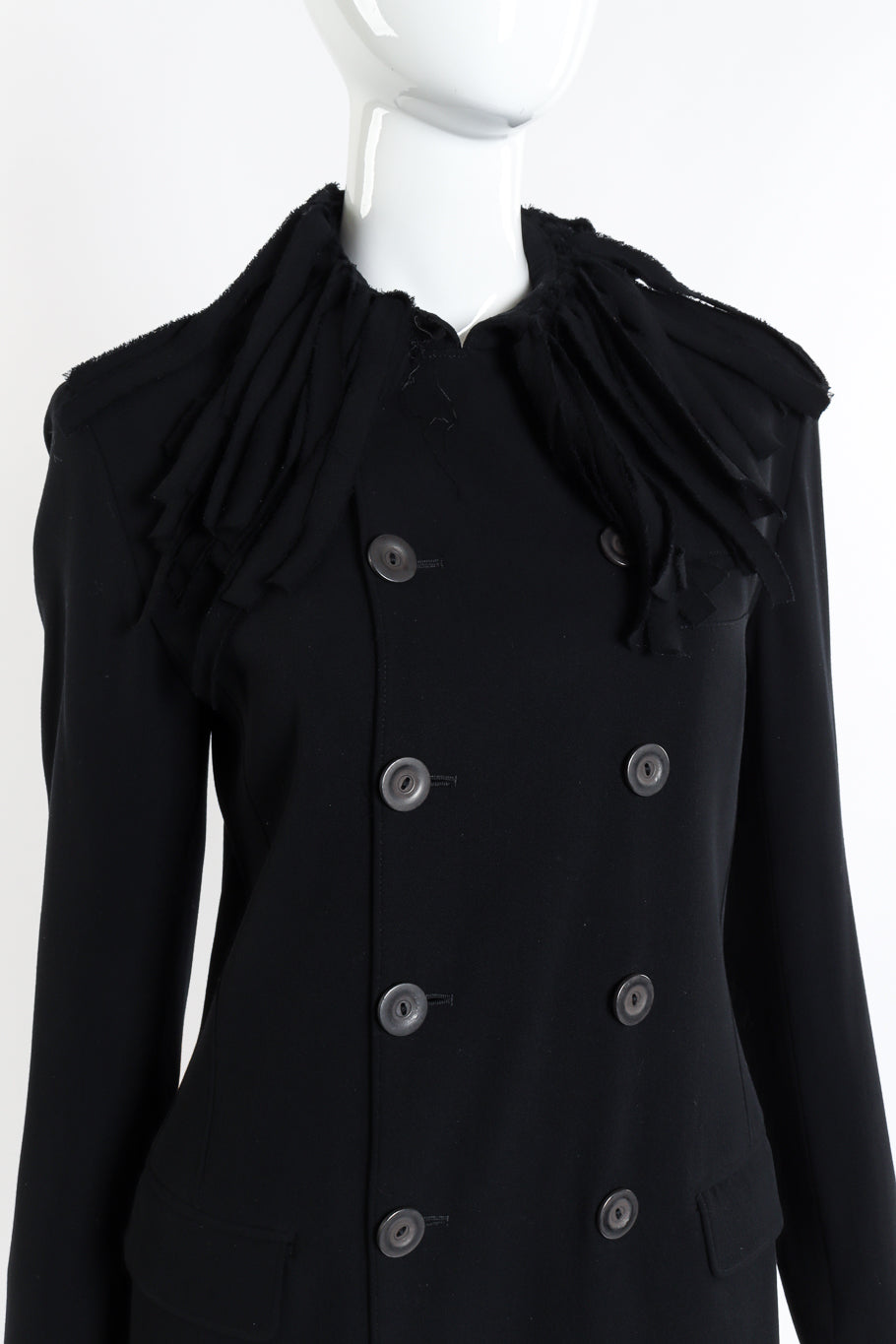 Vintage Jean Paul Gaultier Femme Car Wash Fringe Jacket front on mannequin button closure closeup @recessla