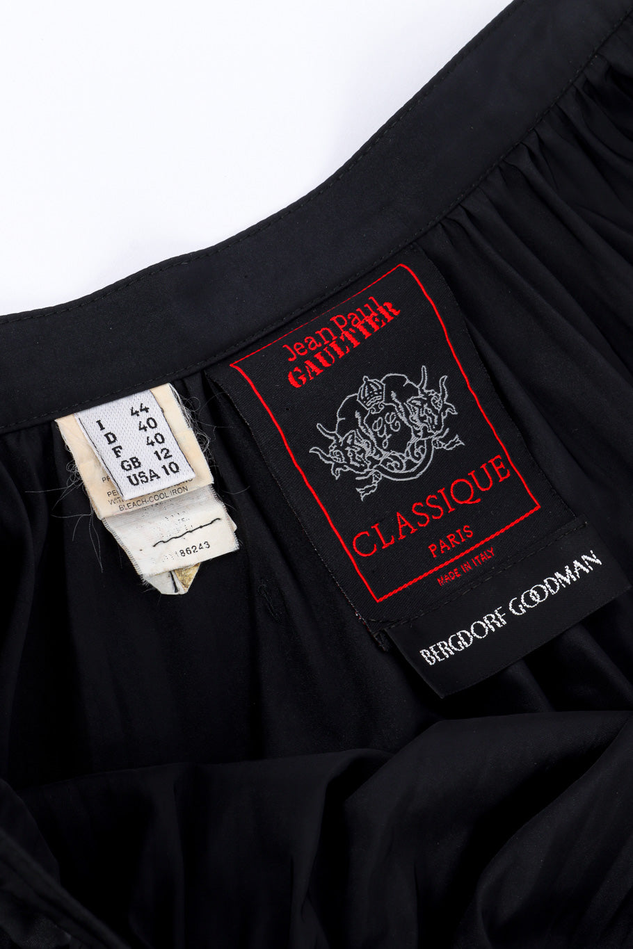Vintage Jean Paul Gaultier Classique Pleated Maxi Skirt signature label closeup @recessla