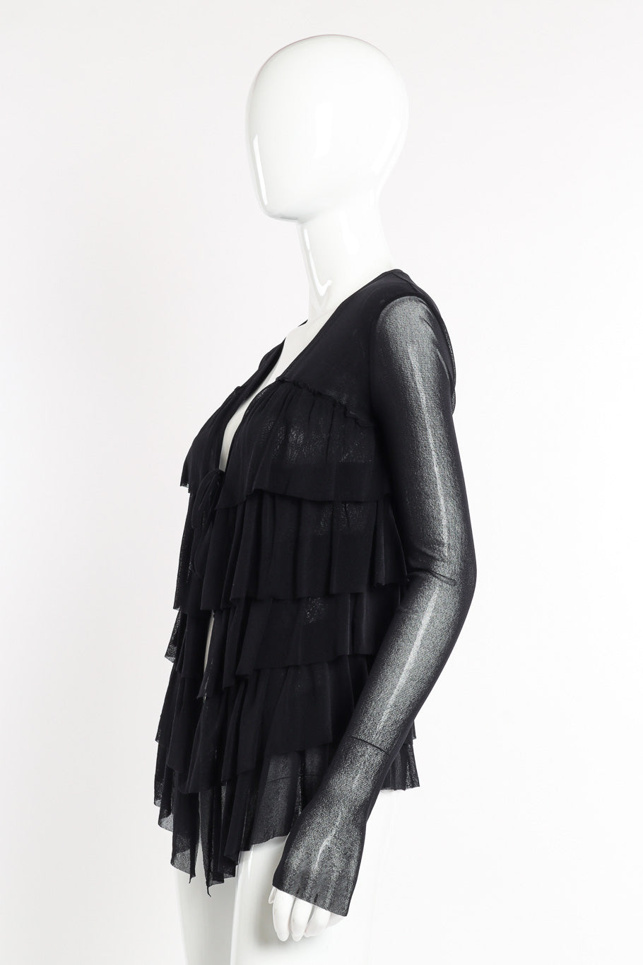 Jean Paul Gaultier Tiered Ruffle Mesh Cardigan side view on mannequin @recessla