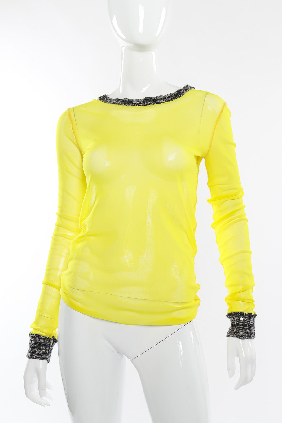 Jean Paul Gaultier Neon Mesh Long Sleeve front view on mannequin closeup @Recessla