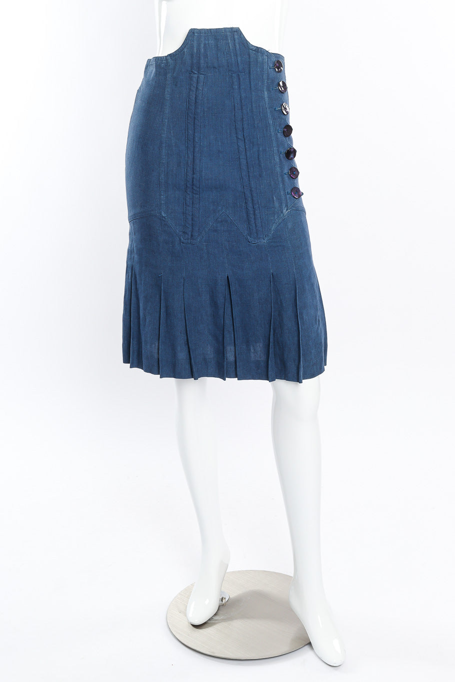 Pleated corset skirt by Jean Paul Gaultier on mannequin @recessla