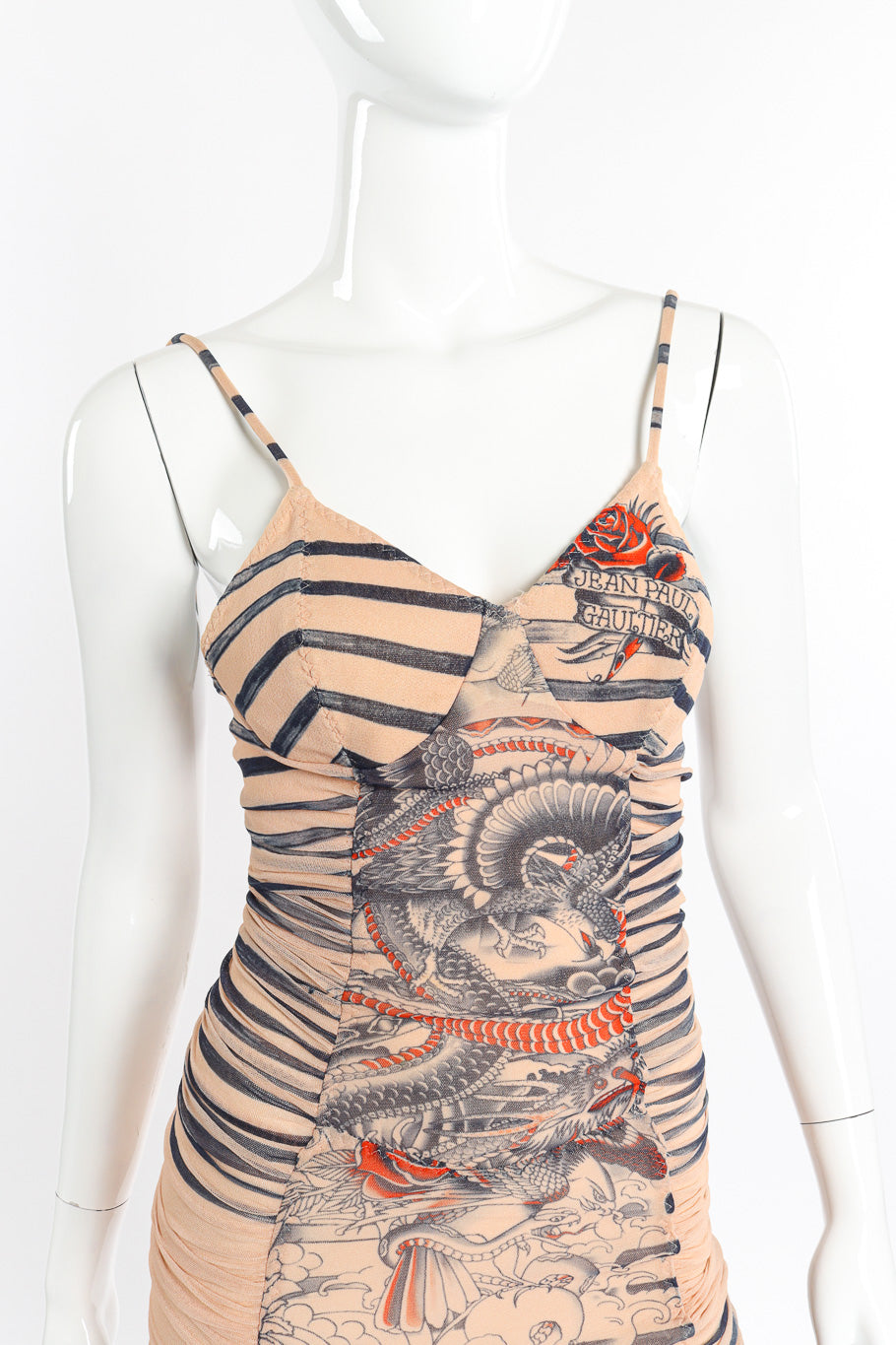 Jean Paul Gaultier 2012 S/S Soleil Tattoo Dress on mannequin chest close @recessla
