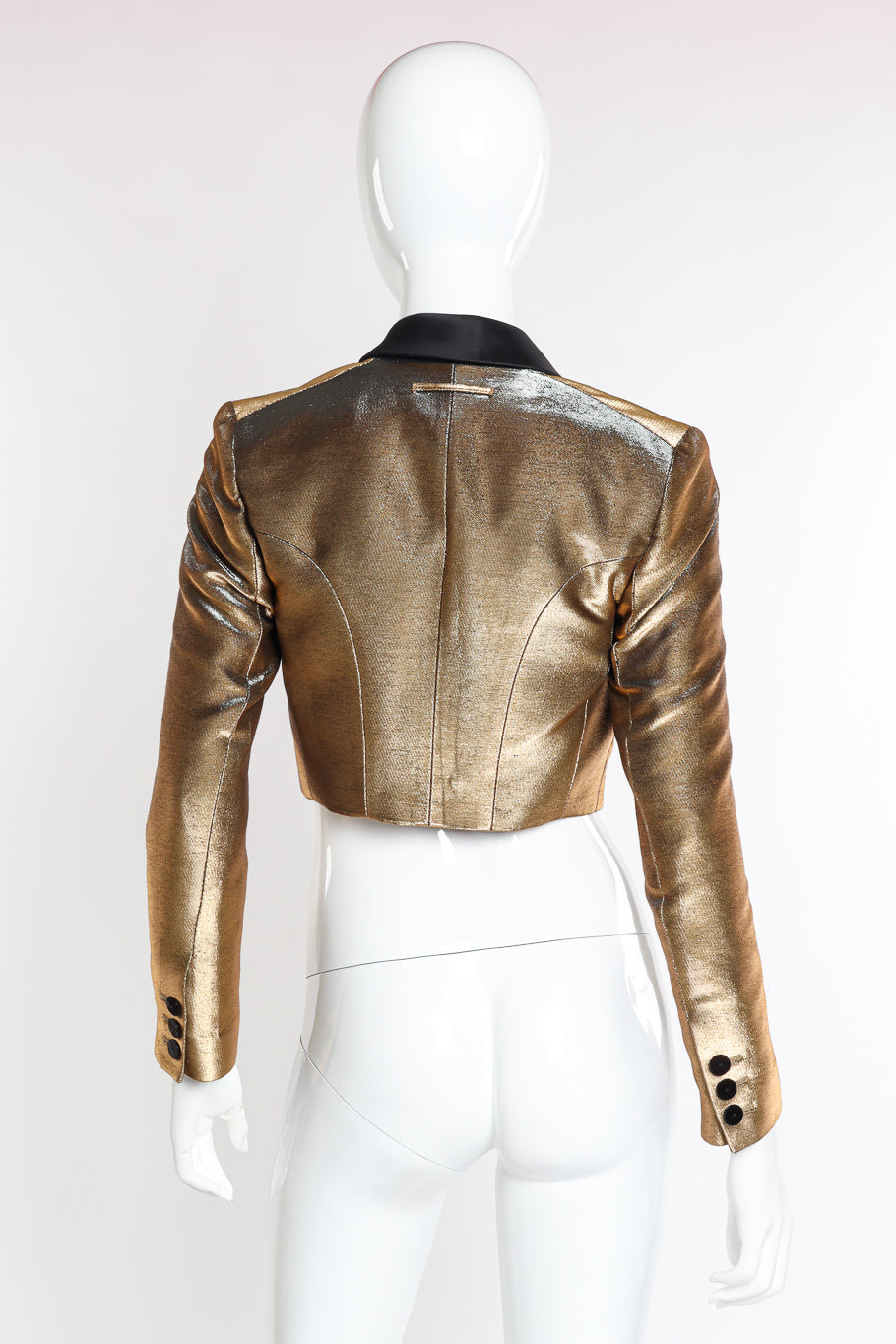 Jean Paul Gaultier Femme Cropped Lamé Tuxedo Jacket back on mannequin @recessla