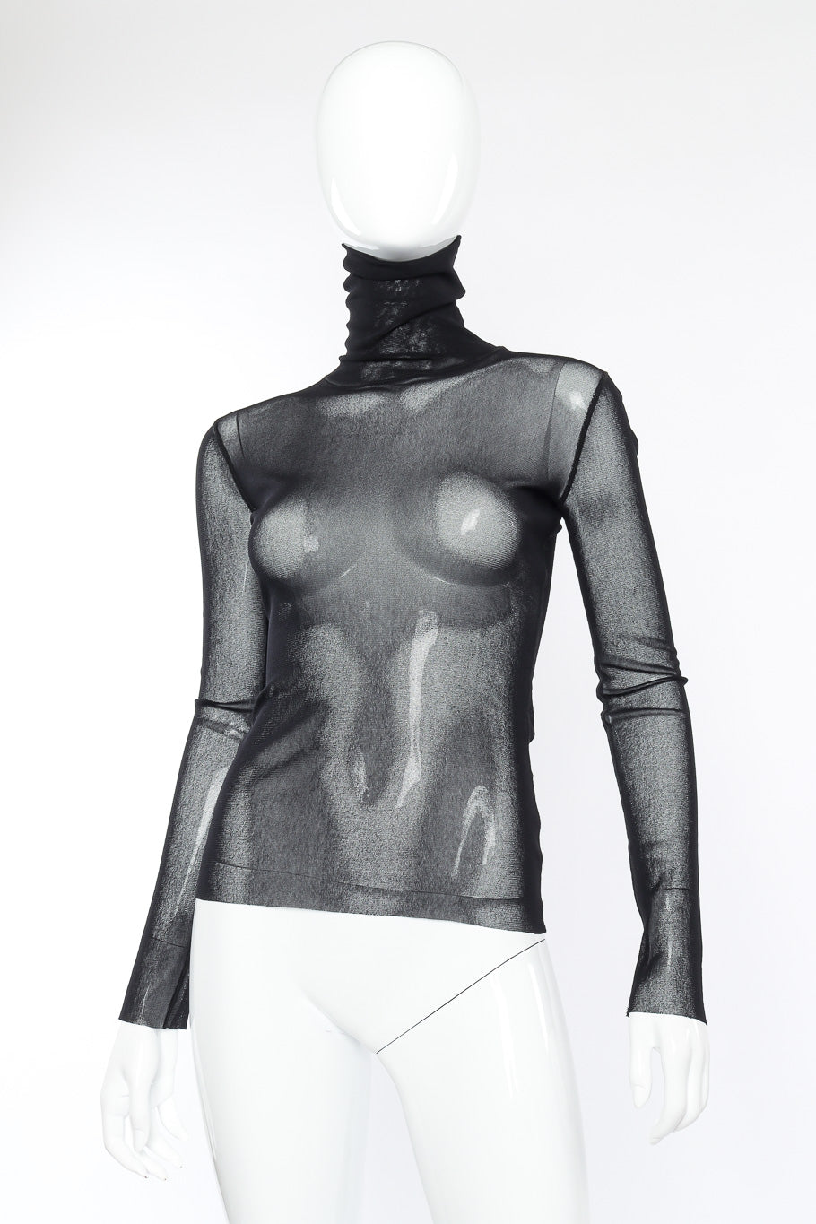 Vintage Jean Paul Gaultier Soleil Mesh Turtleneck front view on mannequin @Recessla