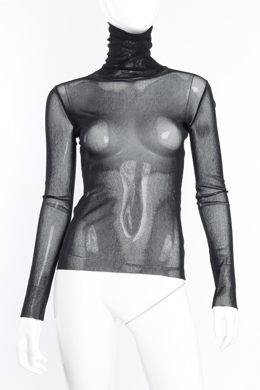 Vintage Jean Paul Gaultier Soleil Mesh Turtleneck front view on mannequin closeup @Recessla