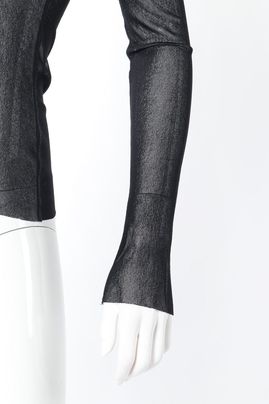 Vintage Jean Paul Gaultier Soleil Mesh Turtleneck sleeve closeup on mannequin @Recessla
