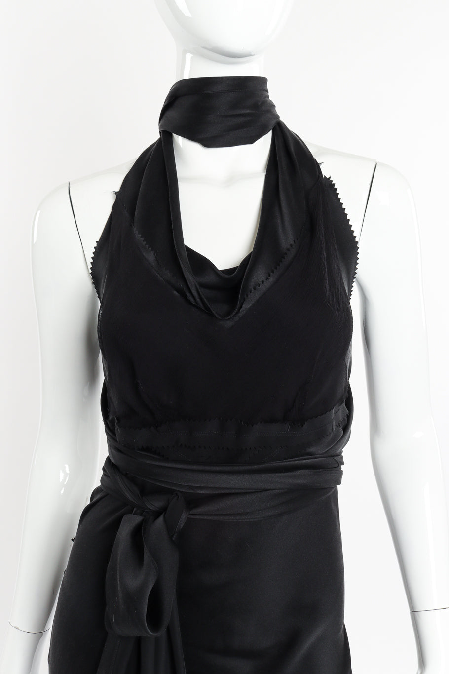 Silk Tie Halter Dress by Jean Paul Gaultier on mannequin chest close @recessla