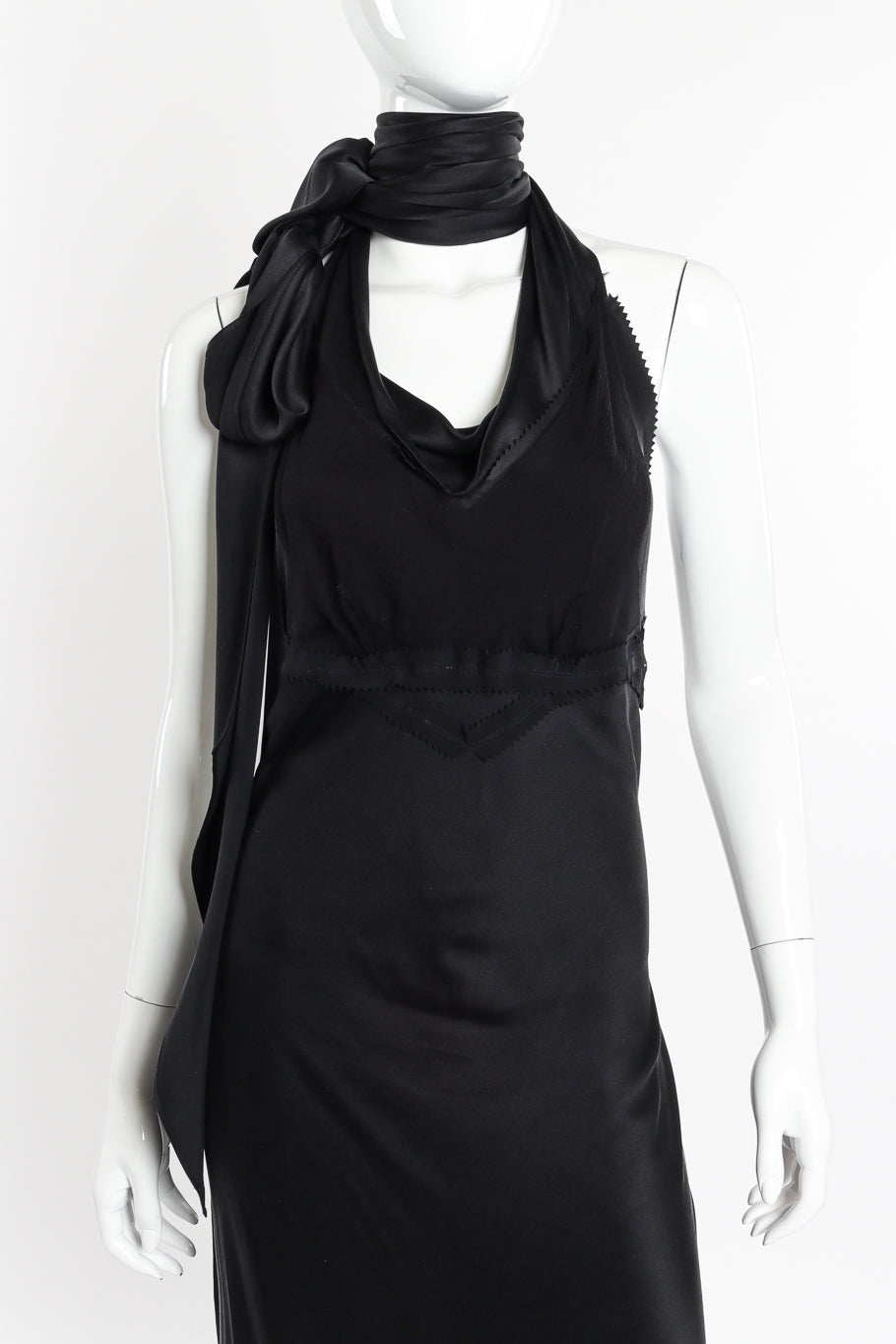 Silk Tie Halter Dress by Jean Paul Gaultier on mannequin front close  @recessla