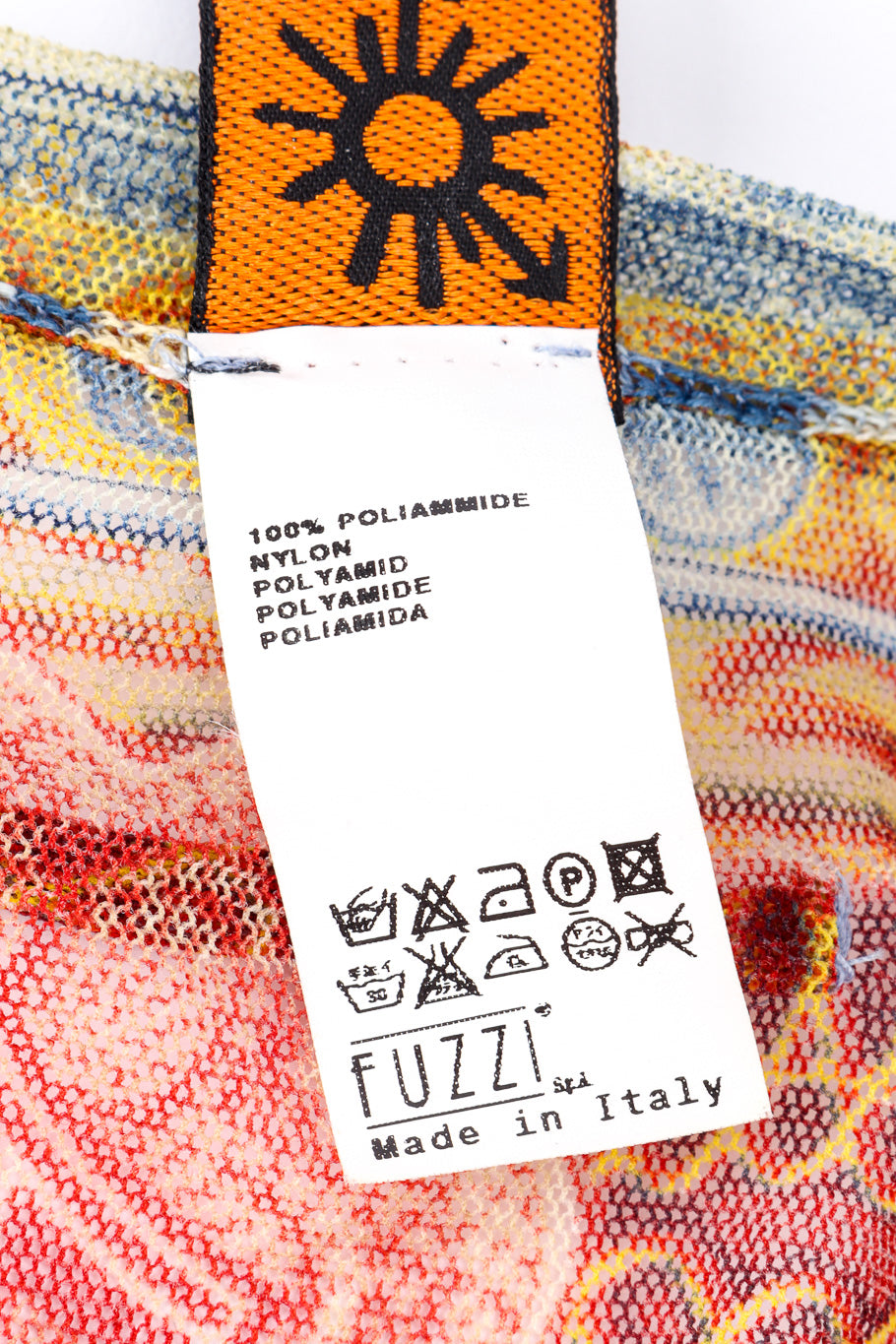 Vintage Jean Paul Gaultier Currency Mesh Wrap Top fabric content label closeup @Recessla