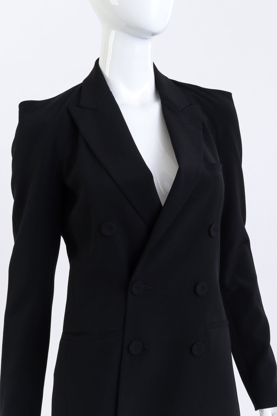 Vintage Jean Paul Gaultier Femme Open Back Blazer front on mannequin closeup @recess la