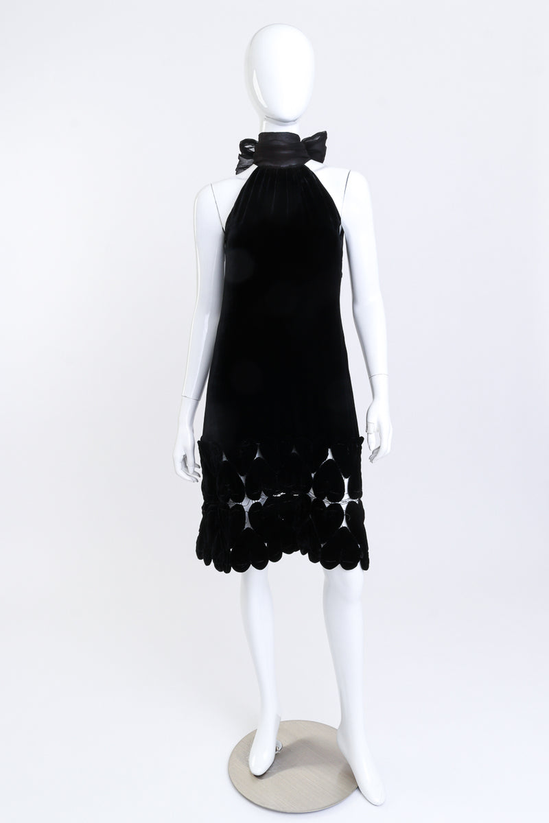 Vintage Jean Paul Gaultier Femme Velvet Hearts Halter Dress front on mannequin @recess la