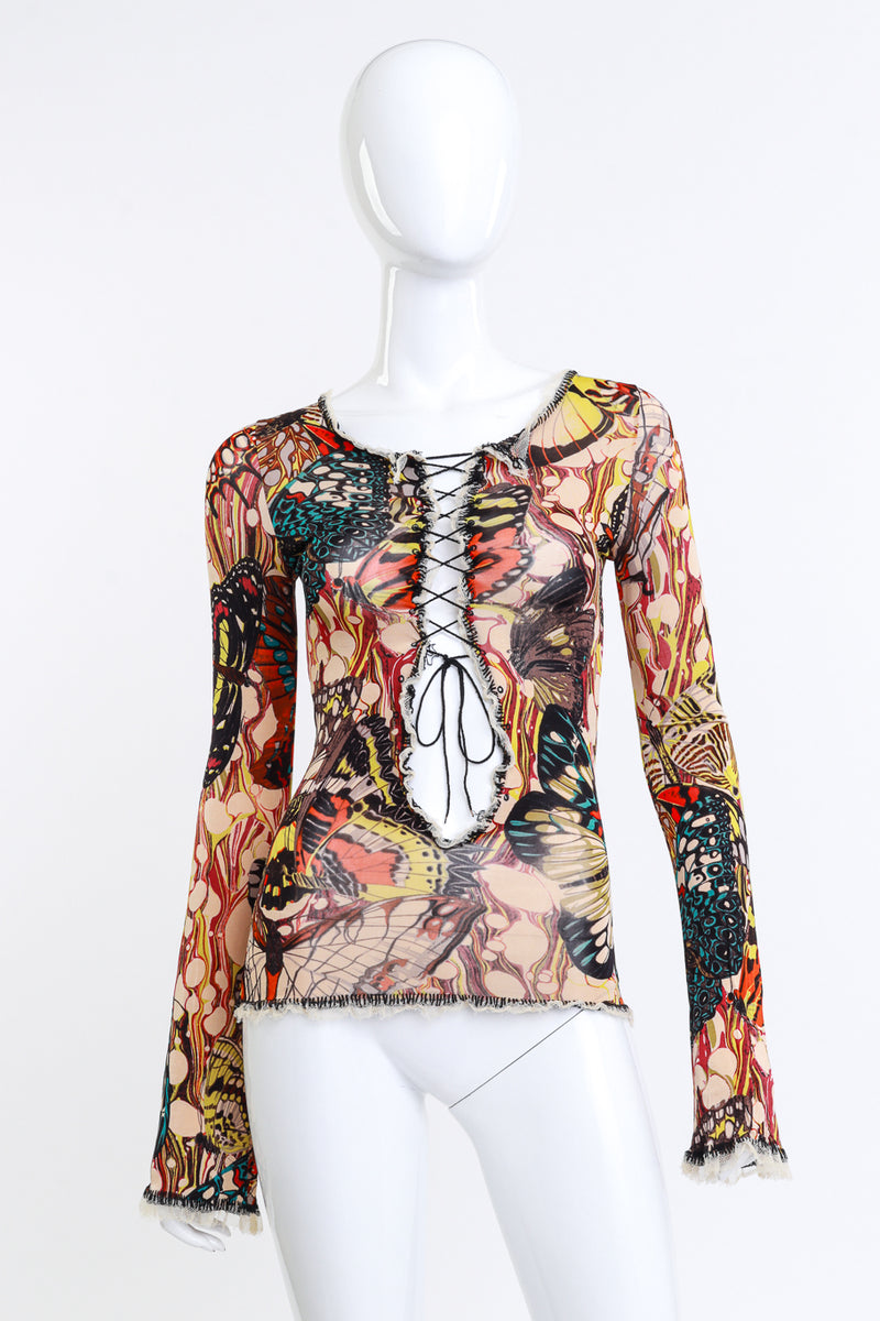 Jean Paul Gaultier Lace Up Butterfly Mesh Top front on mannequin @recess la