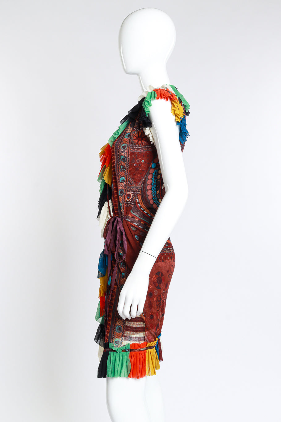 Gaultier Ruffle Tribal Wrap Dress side on mannequin @RECESS LA