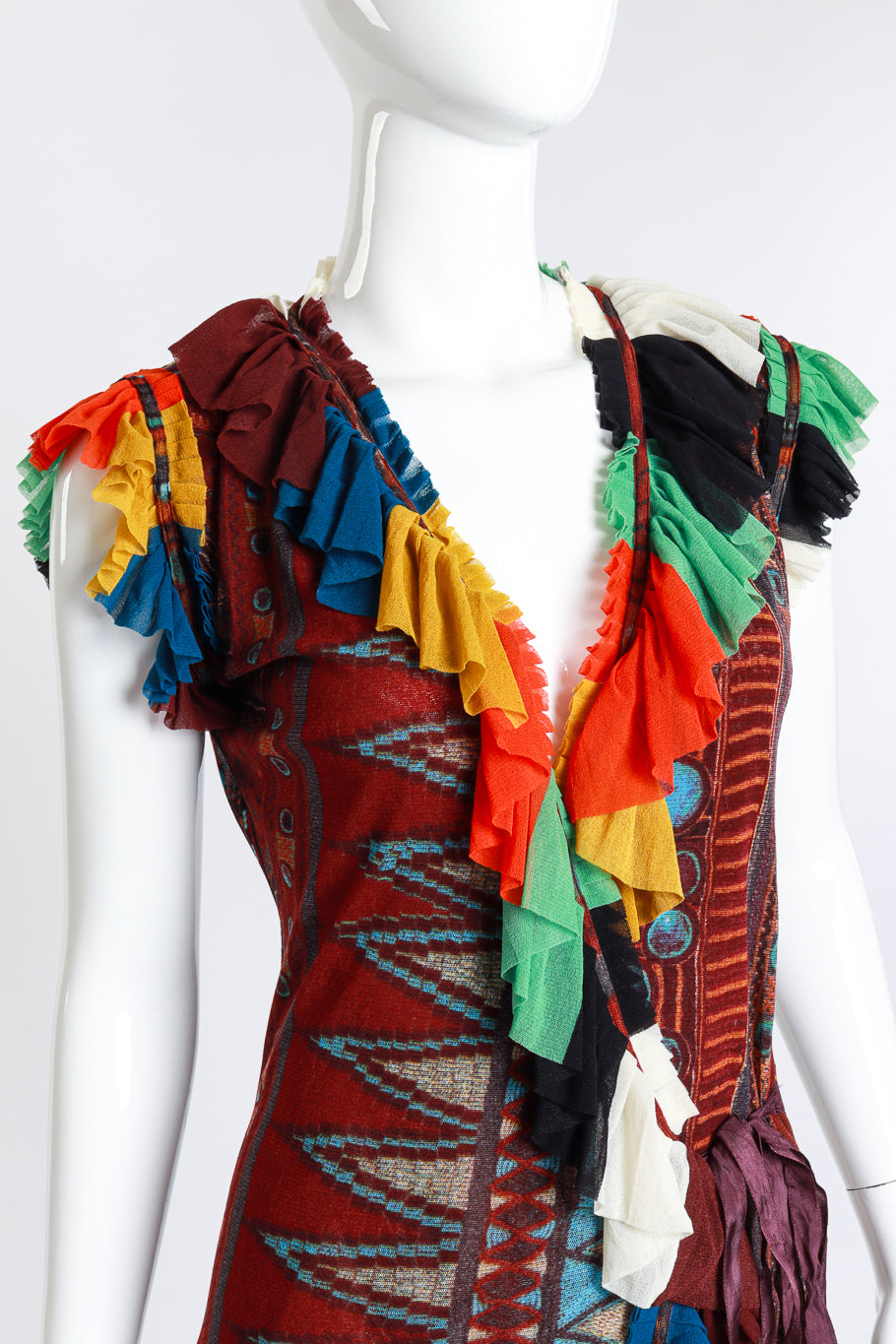 Gaultier Ruffle Tribal Wrap Dress detail on mannequin @RECESS LA