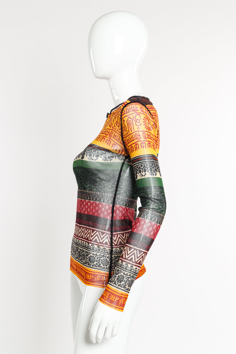 Tribal Mesh Long Sleeve Top by Jean Paul Gaultier on mannequin side @recessla