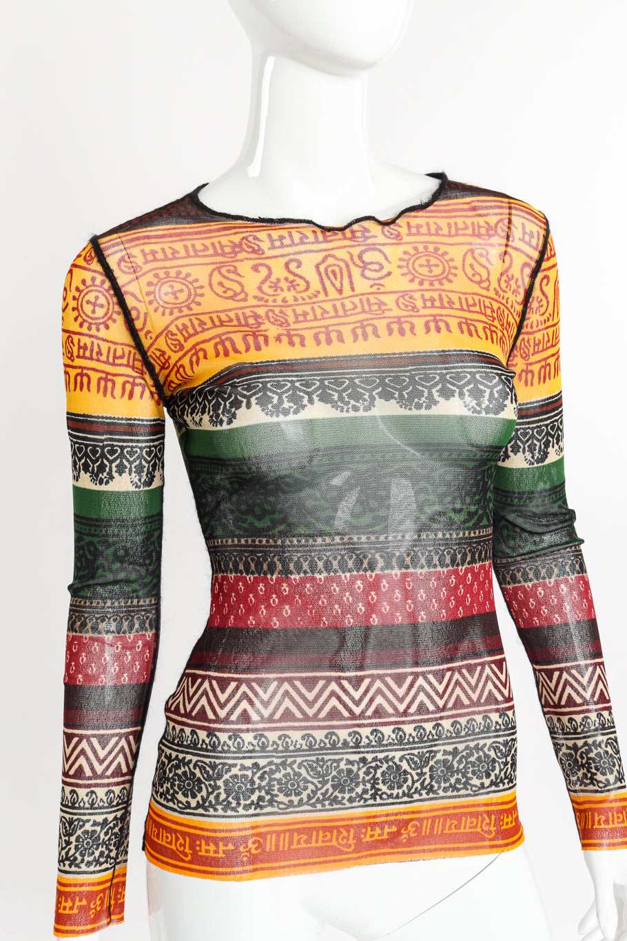 Tribal Mesh Long Sleeve Top by Jean Paul Gaultier on mannequin front close @recessla