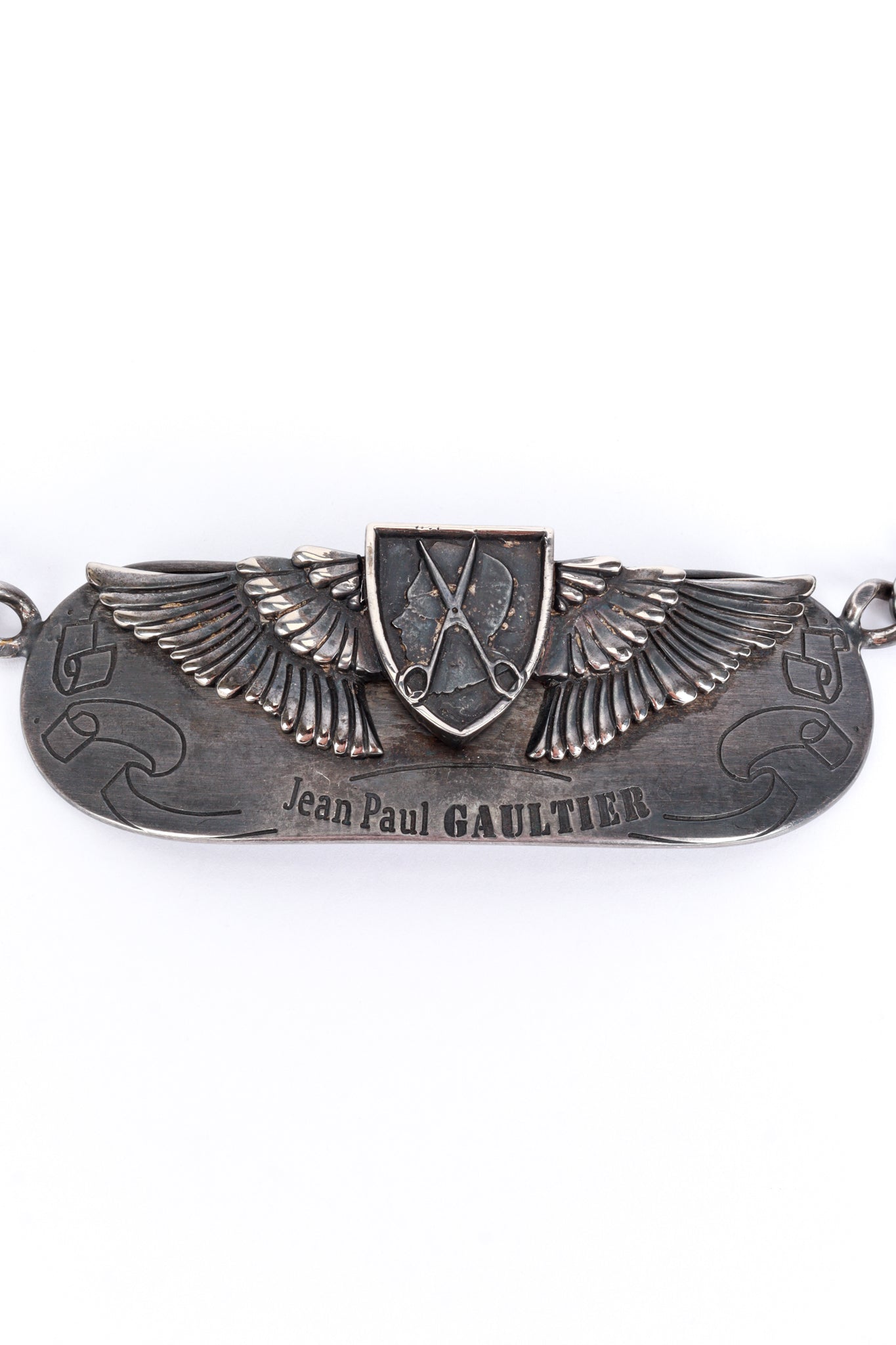 Jean Paul Gaultier Anniversaire Winged Plate Belt front detail @recess la