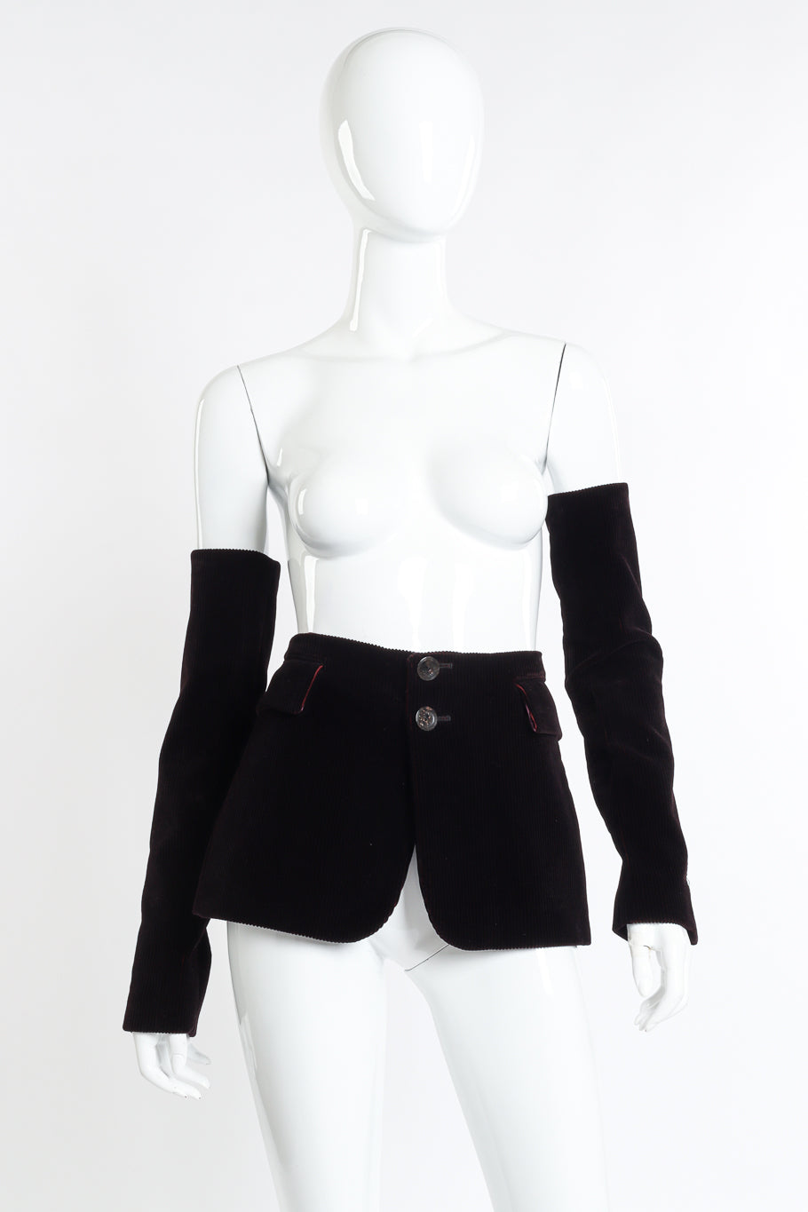 Vintage Jean Paul Gaultier Femme Corduroy Belt & Sleeve Set front on mannequin @recess la@recess la