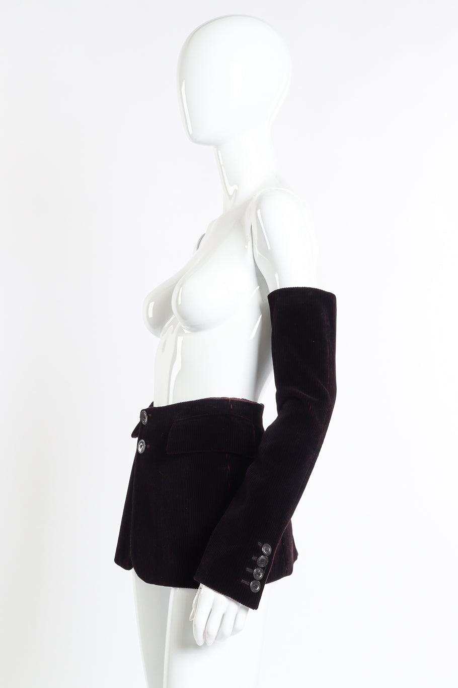 Vintage Jean Paul Gaultier Femme Corduroy Belt & Sleeve Set side on mannequin @recess la