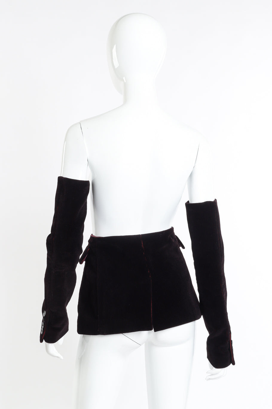 Vintage Jean Paul Gaultier Femme Corduroy Belt & Sleeve Set back on mannequin @recess la