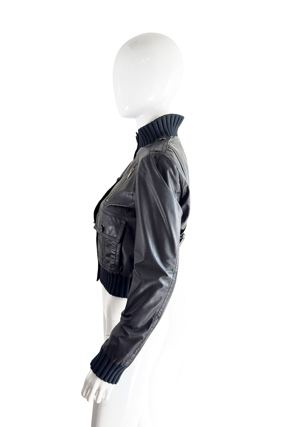 Gucci Knit Trim Leather Jacket side on mannequin @recess la