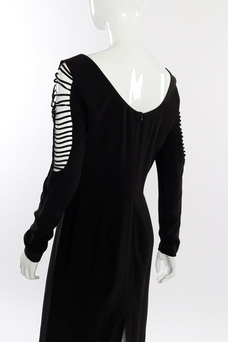 Vintage Sophie Sitbon Lattice Sleeve Sheath Dress back on mannequin closeup @recessla
