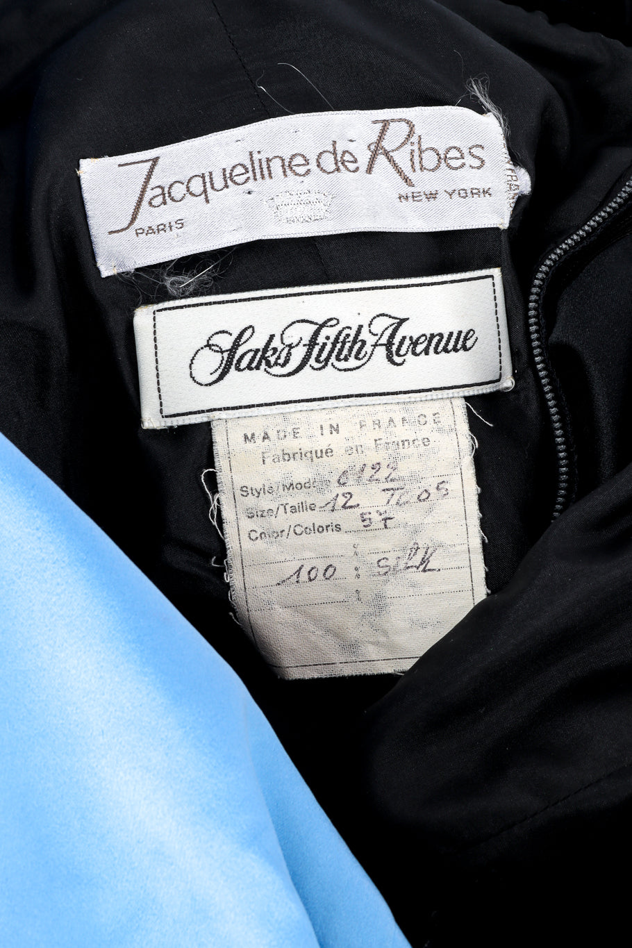 Vintage Jacqueline de Ribes Silk Shoulder Wrap Gown signature label closeup @recessla