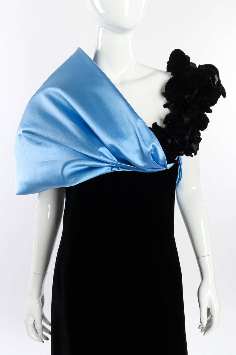 Vintage Jacqueline de Ribes Silk Shoulder Wrap Gown front on mannequin closeup @recessla