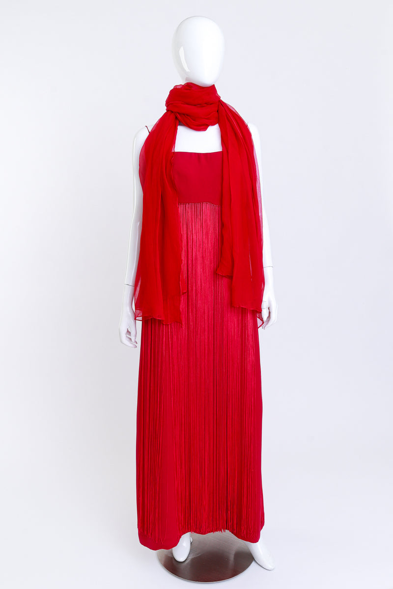 Vintage Jacques Fath Strappy Fringe Waist Dress & Scarf Set front on mannequin @recess la