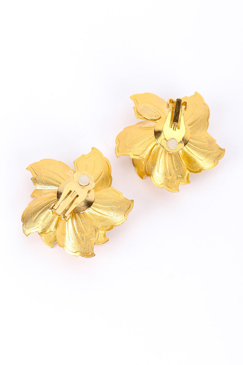 Sculpted flower earrings by James Arpad on white background backs @recessla