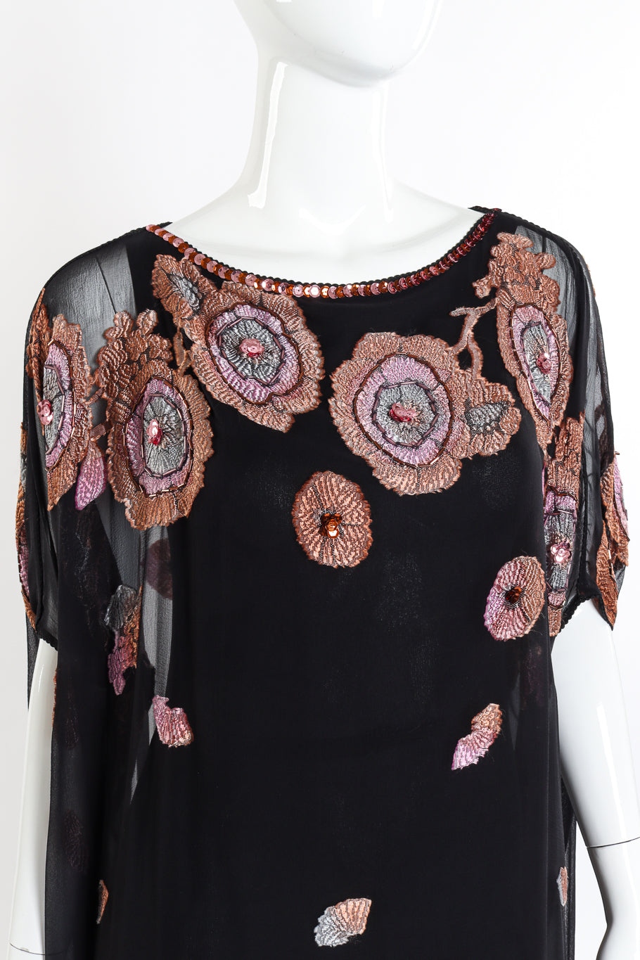 Embellished Sequin Kaftan Dress on mannequin chest close @recessla