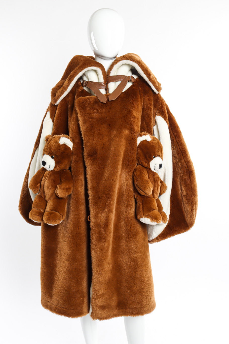 Vintage Jean-Charles de Castelbajac Teddy Bear Coat buttoned up with leather fasten front on mannequin @recessla
