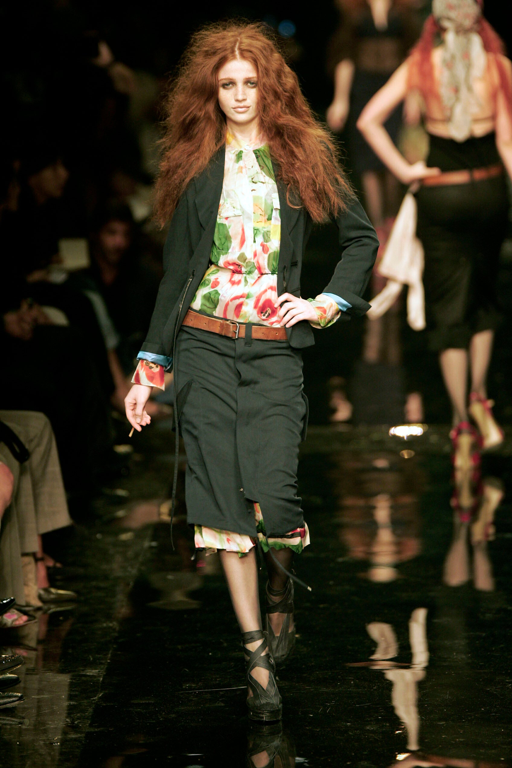 2005 S/S Pleated Drawstring Blazer by Jean Paul Gaultier on model on runway full length @recessla