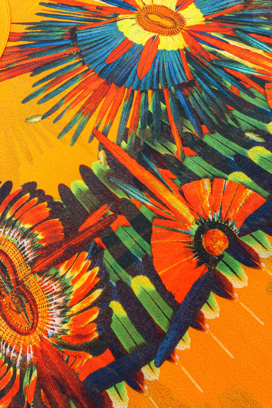 Vintage Jean Paul Gaultier Soleil Mesh Feather Top fabric graphic closeup @Recessla