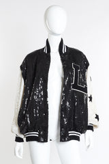 Vintage Jeanette for St. Martin Sequined Letterman Bomber Jacket open front on mannequin @recessla