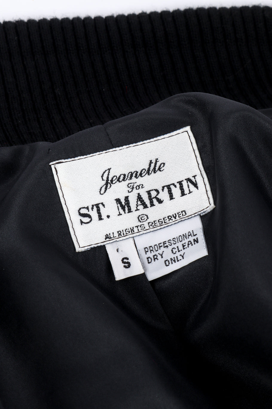 Vintage Jeanette for St. Martin Sequined Letterman Bomber Jacket signature label closeup @recessla