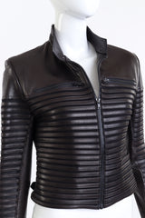 Vintage Jitrois Leather Striped Zip Up Jacket front on mannequin closeup @recess la