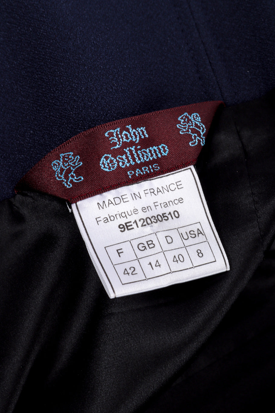 Vintage John Galliano 1999 S/S Draped Jacket and Skirt Set skirt signature label closeup @recessla