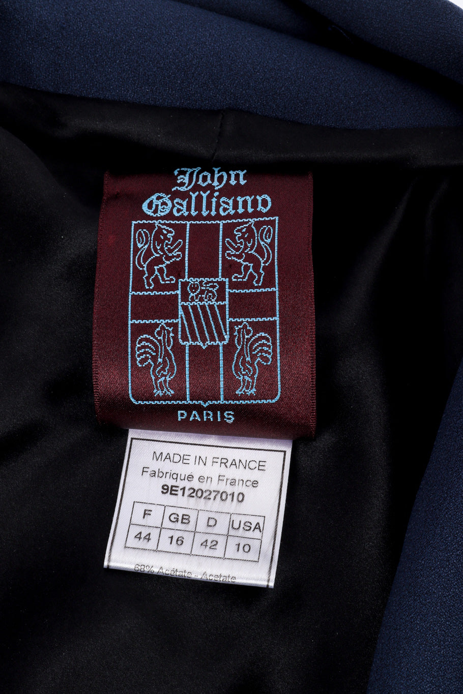 Vintage John Galliano 1999 S/S Draped Jacket and Skirt Set jacket signature label closeup @recessla