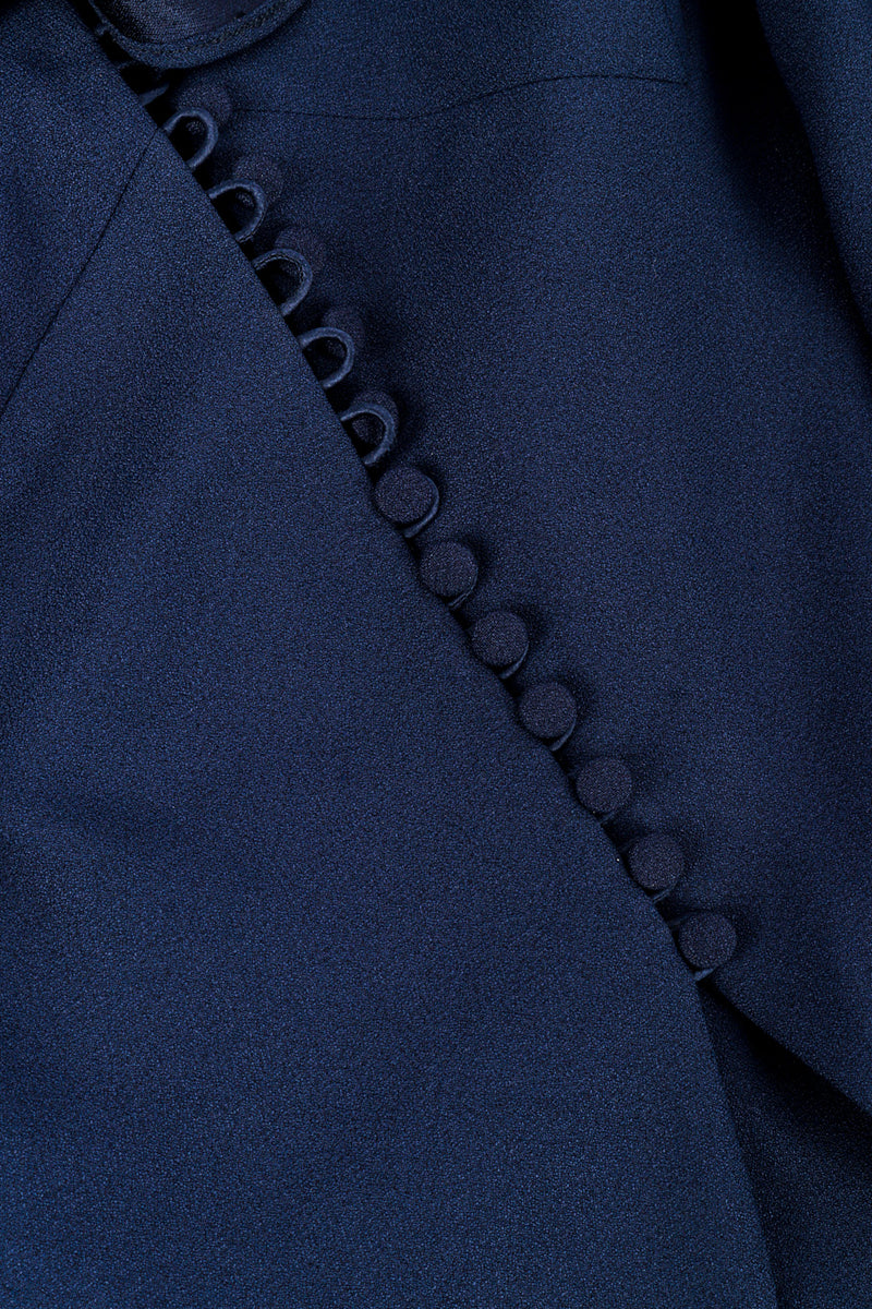 Vintage John Galliano 1999 S/S Draped Jacket and Skirt Set shank button closure closeup @recessla