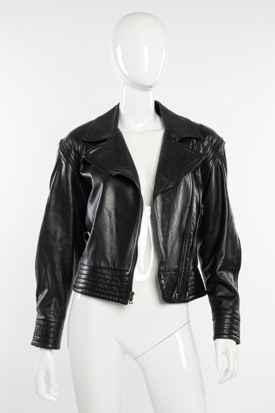 Vintage John Michael Convertible Leather Moto Jacket front on mannequin open @recessla