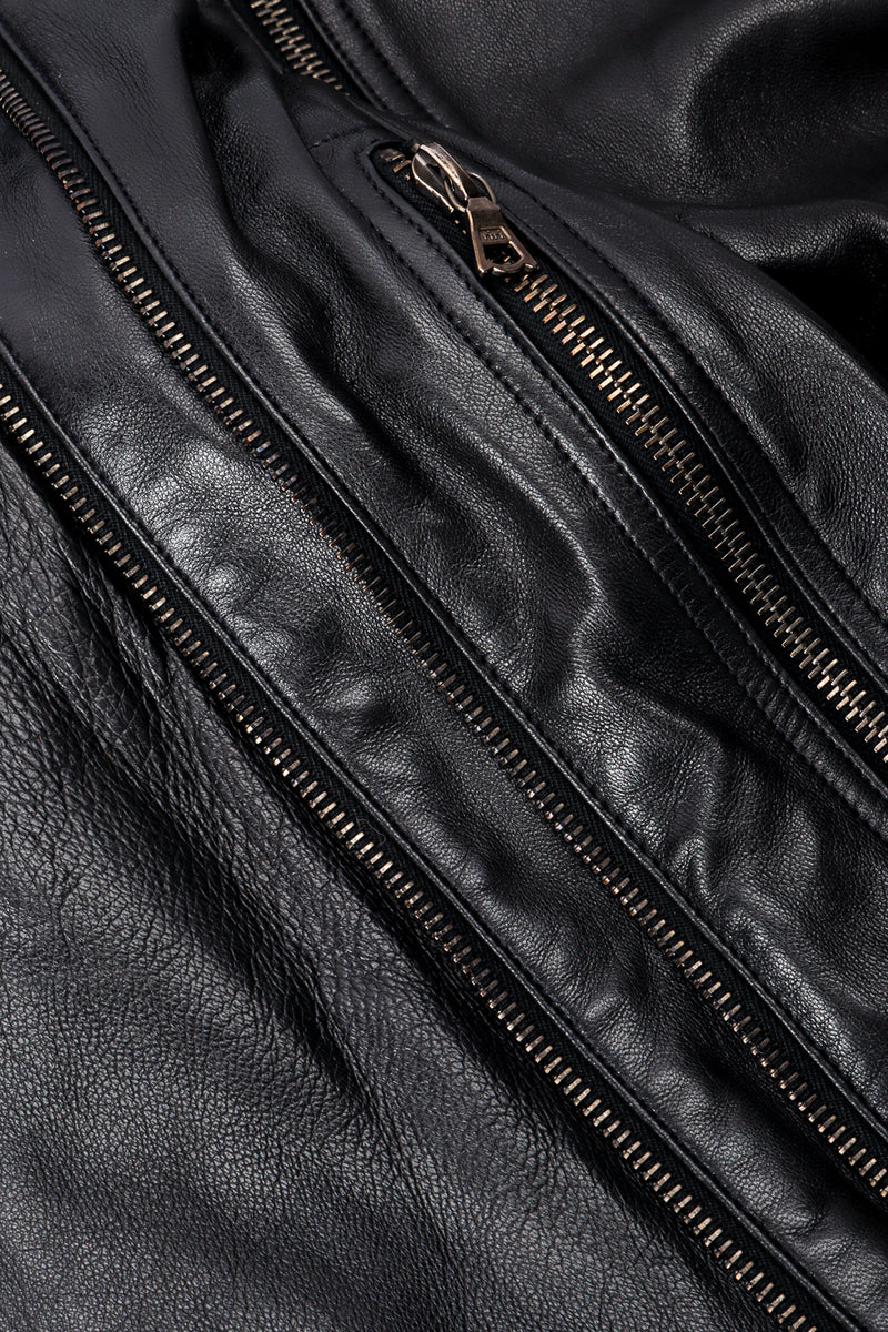 Vintage John Michael Convertible Leather Moto Jacket zipper closure closeup @recessla