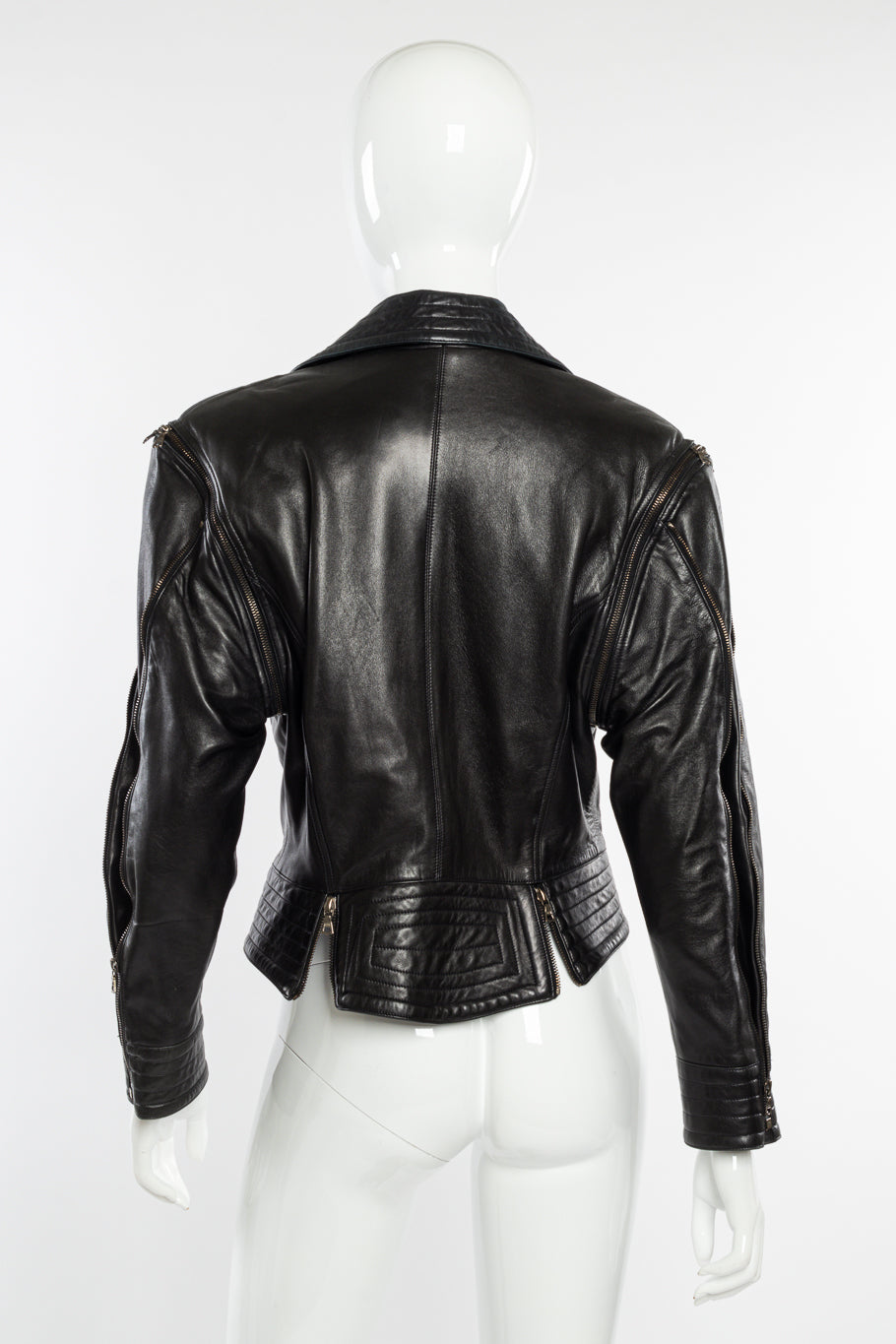 Vintage John Michael Convertible Leather Moto Jacket back on mannequin @recessla